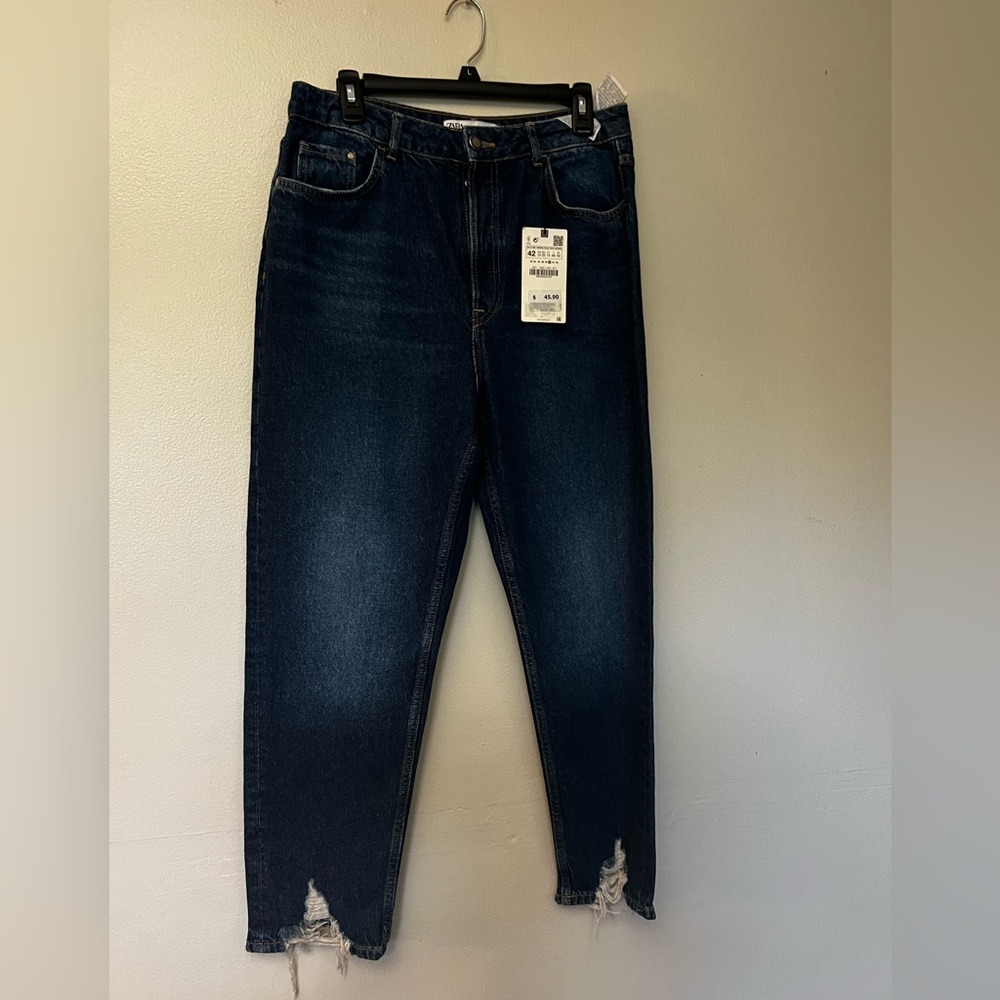Zara high-waisted baggy size 10 jeans dark wash